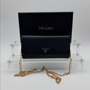 Prada Saffiano Leather Navy Wallet on Chain